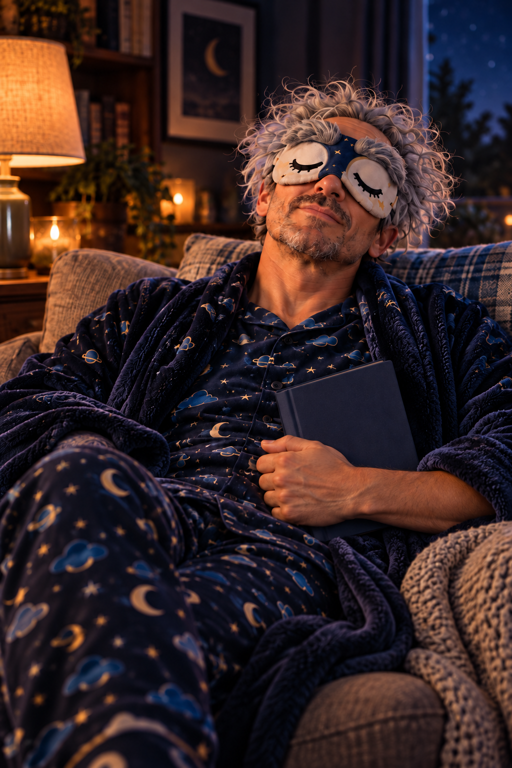 A grown-up wearing the Midnight SnoozyFace