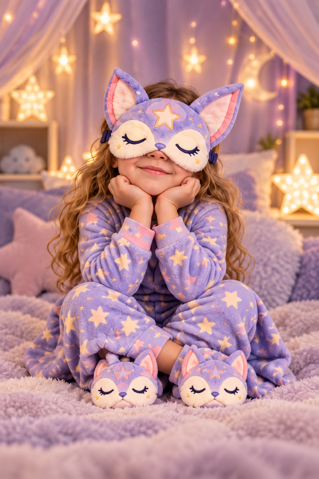 A child wearing the lavender Luma star-fox SnoozyFace