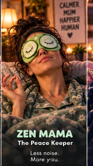 A mum wearing the green Zen Mama SnoozyFace